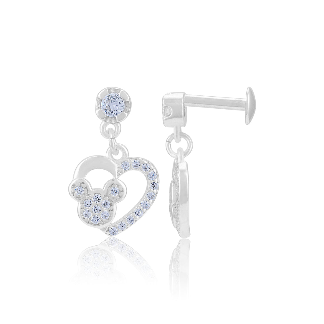 925 Sterling Silver Twinkle Teddy Rhodium Plated Earrings For Women