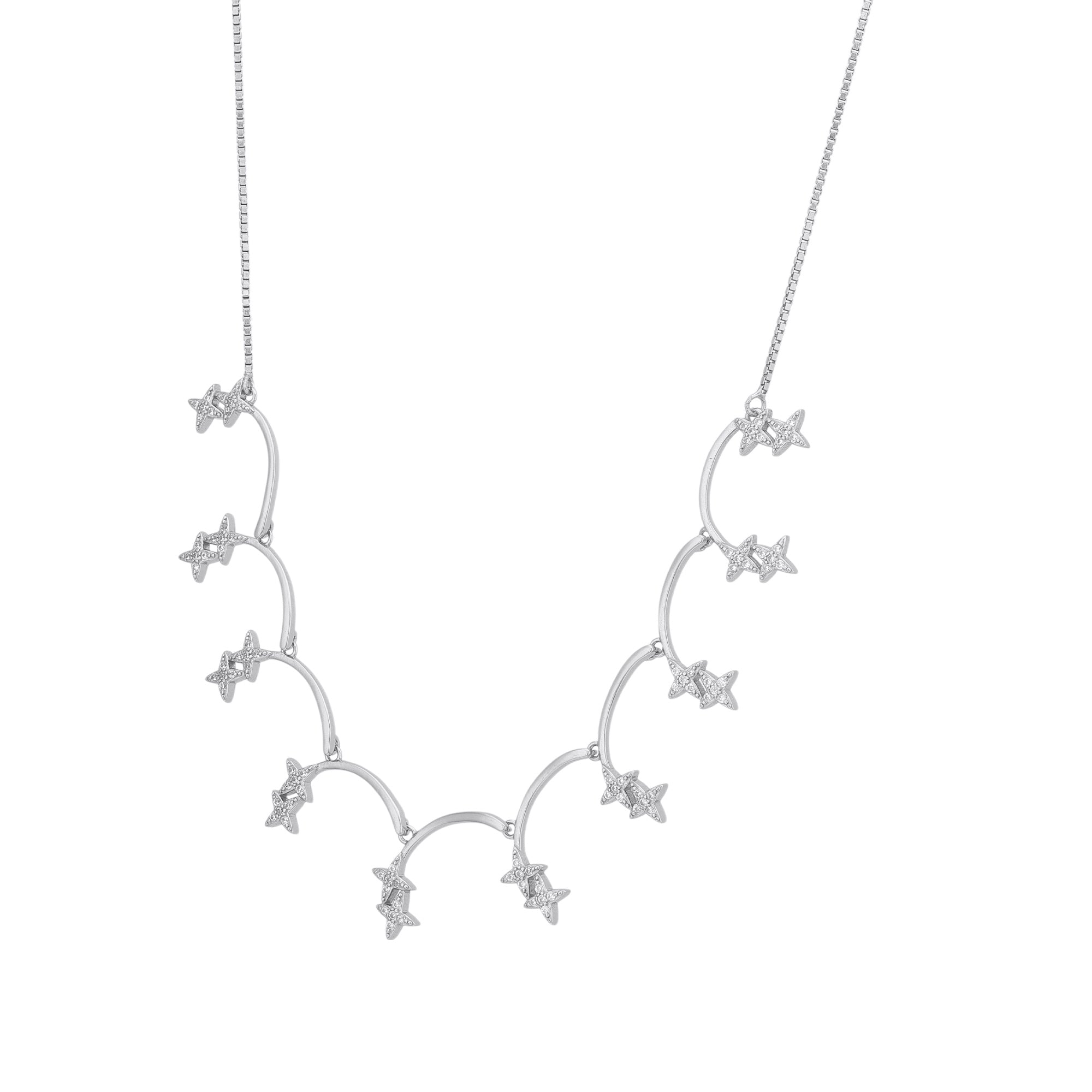 925 Sterling Silver Twinkling Floral Star Motif Necklace for Women
