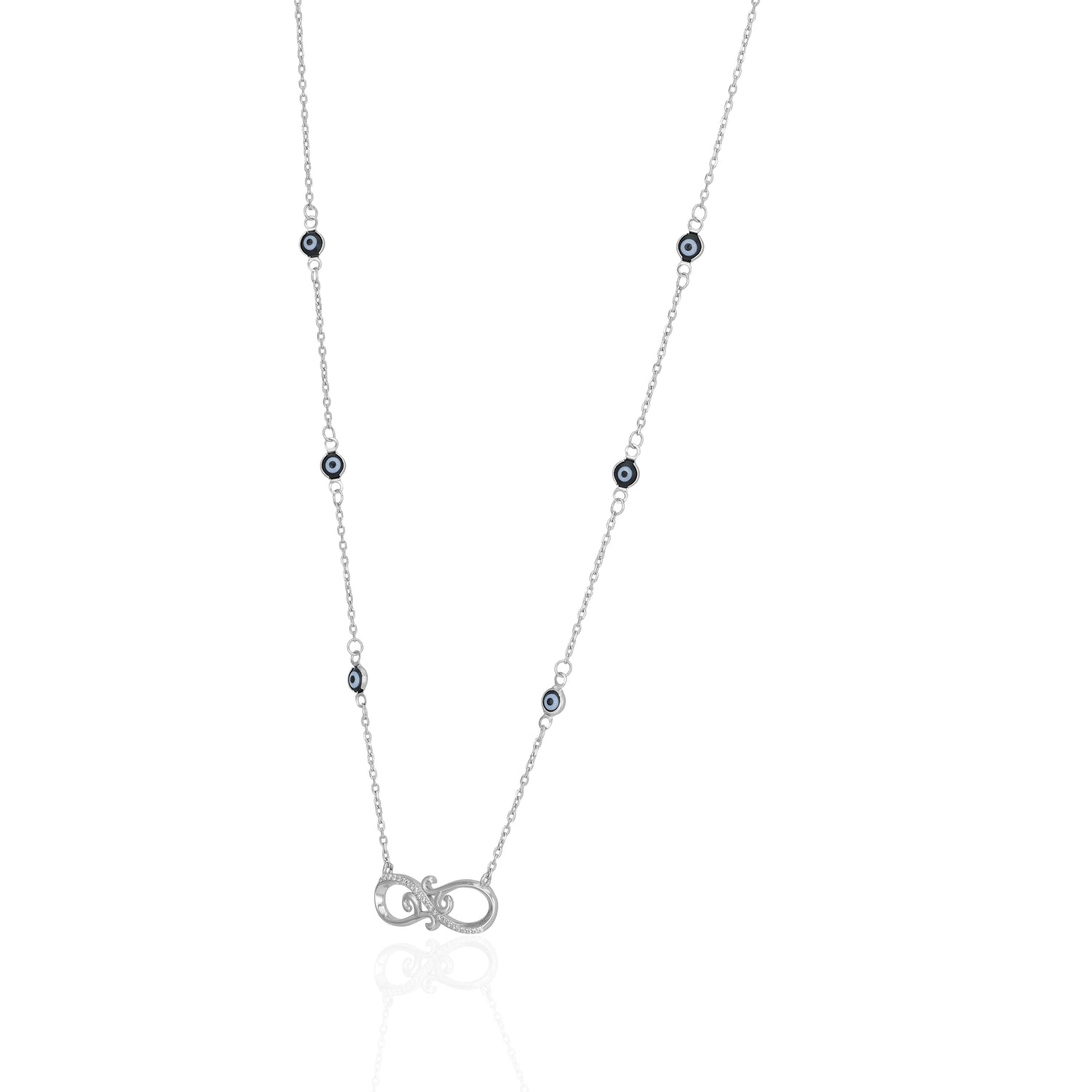 925 Sterling Silver Twisted Infinity Symbol Enamel Evil Eye Chain Pendant for Women