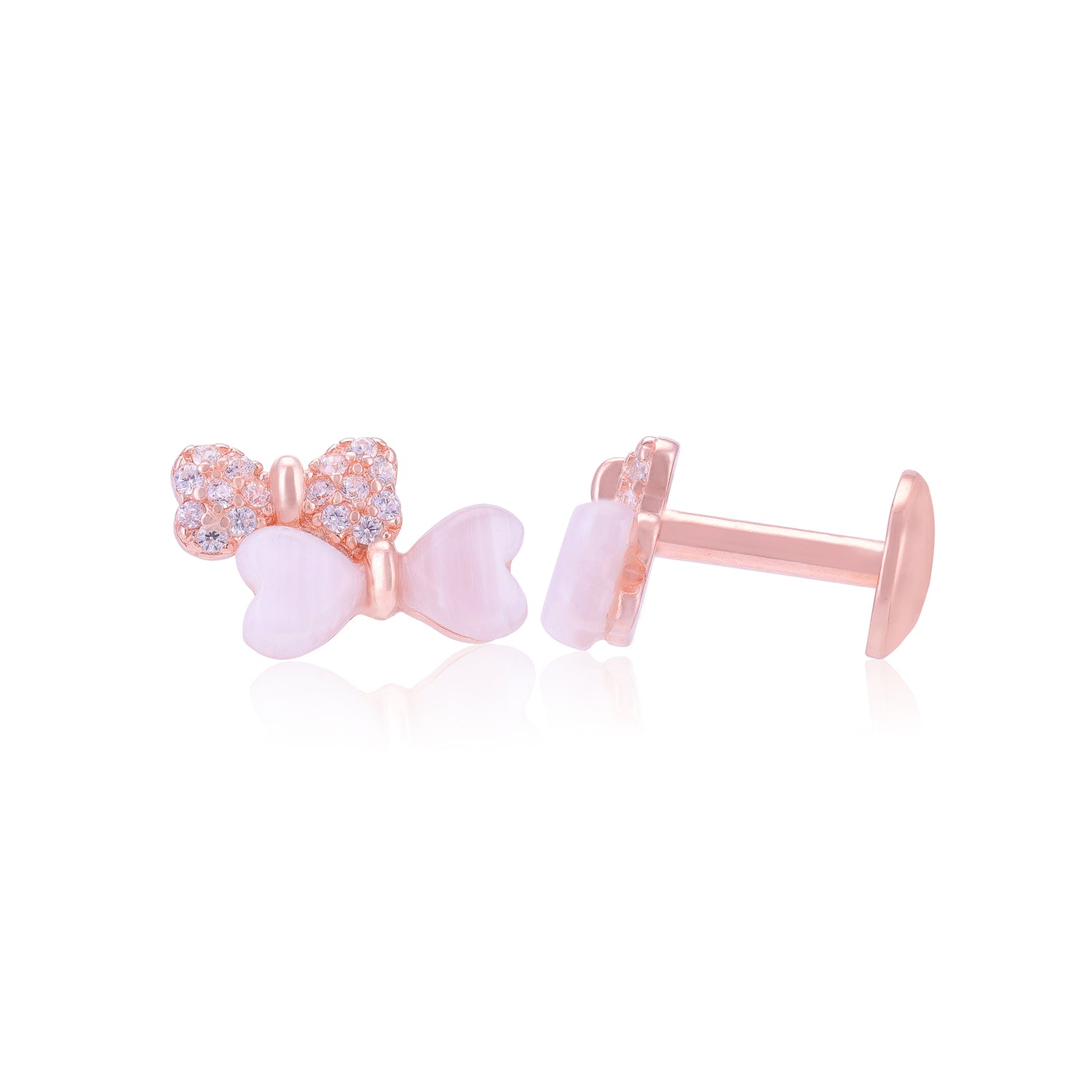 925 Sterling Silver Two Contrast Bow Earrings For Women