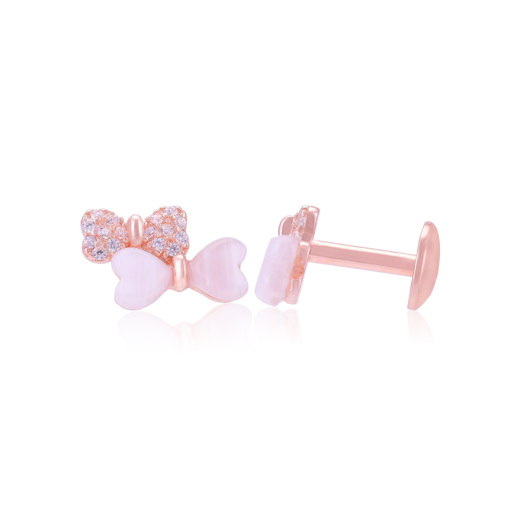 925 Sterling Silver Two Contrast Bow Earrings For Women