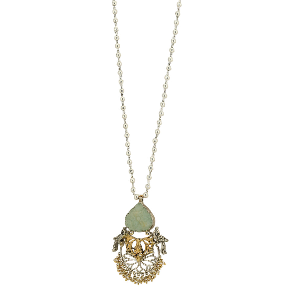 925 Sterling Silver Two Tone Peacock Sides Trendy Chain Pendant For Women