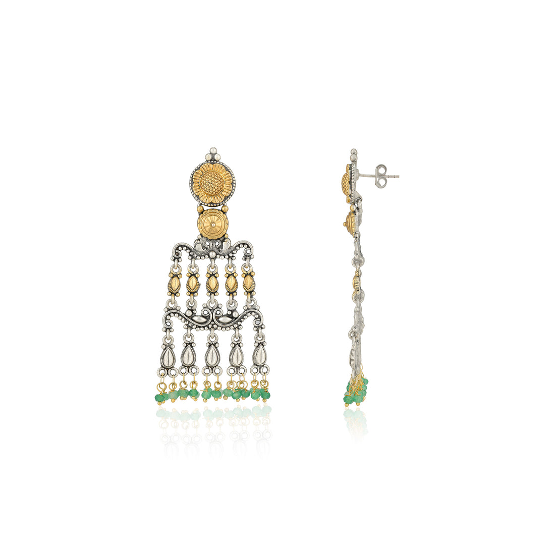 925 Sterling Silver Two Tone Pear Dangles Green Beads Earrings for Women