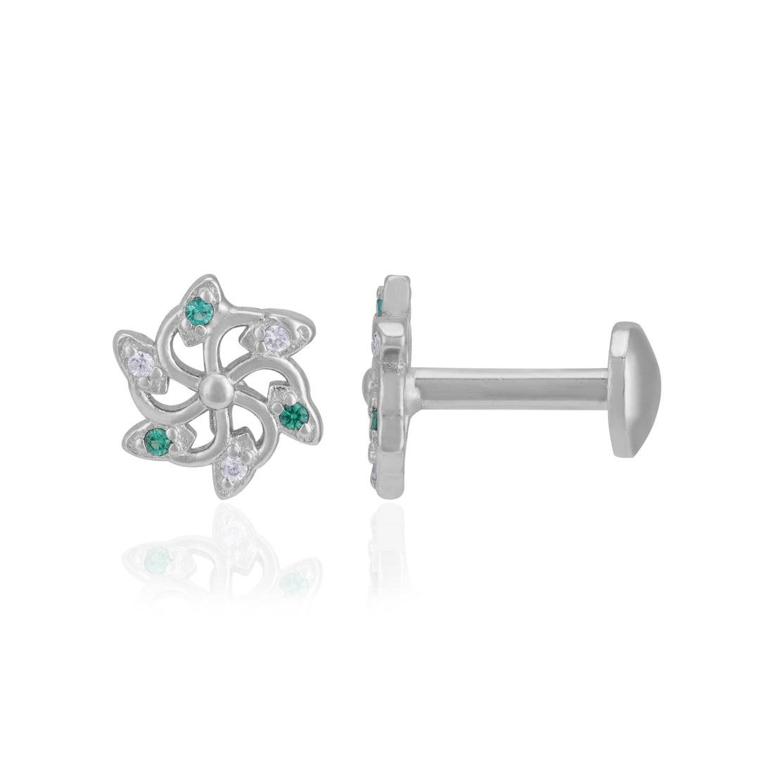 925 Sterling Silver Verdant Spin Rhodium Plated Petite Stud for Women