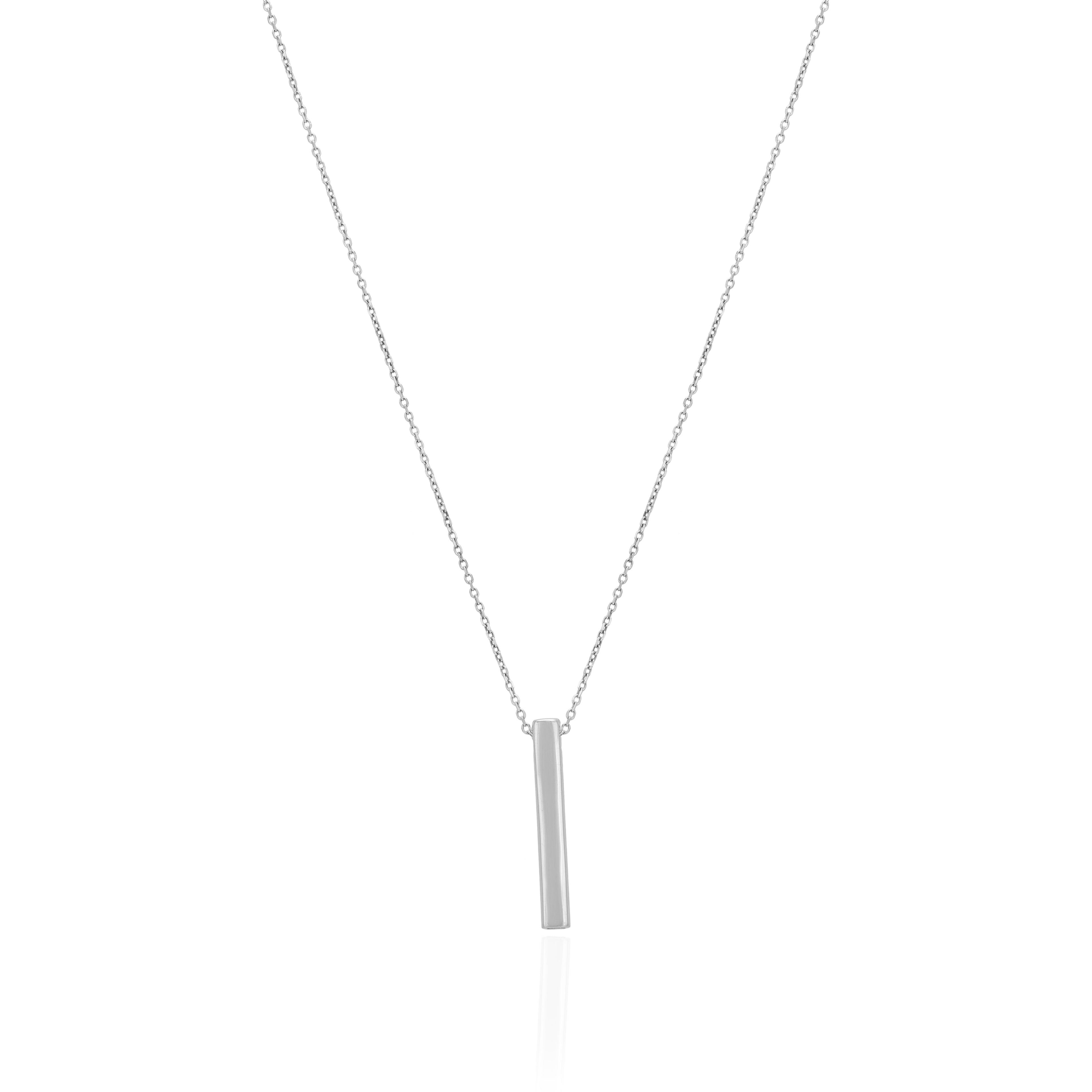 925 Sterling Silver Vertical Vow Minimal Rhodium Plated Engraved Pendant Chain