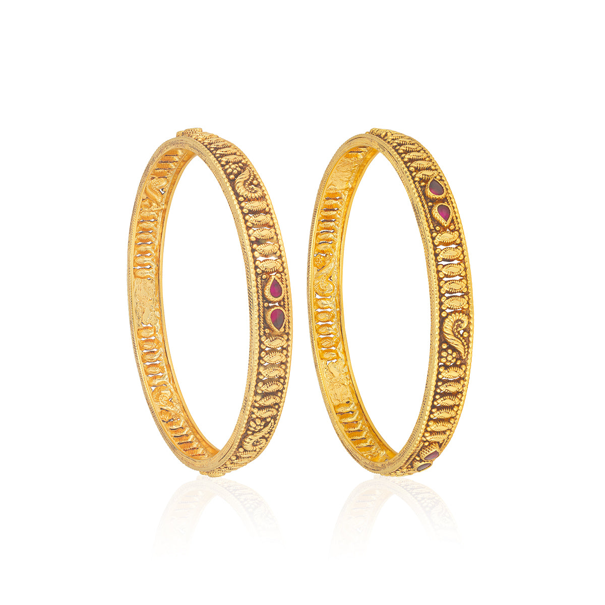 925 Sterling Silver Vintage Red Teardrop Textured Gold Plated Bangles for Women