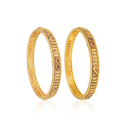 925 Sterling Silver Vintage Red Teardrop Textured Gold Plated Bangles for Women