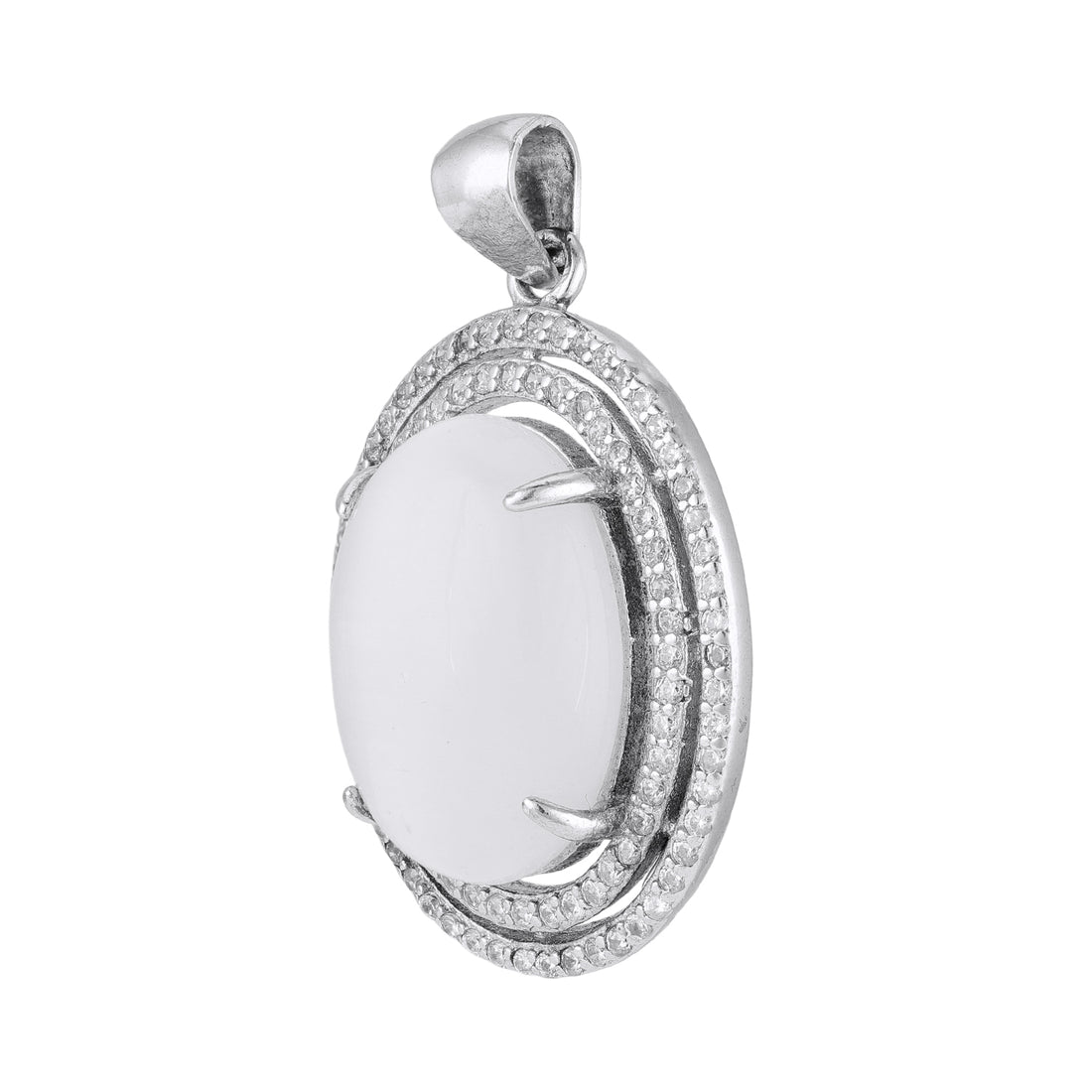 925 Sterling Silver White Moonstone Oval Dual Halo Frame Pendant for Women