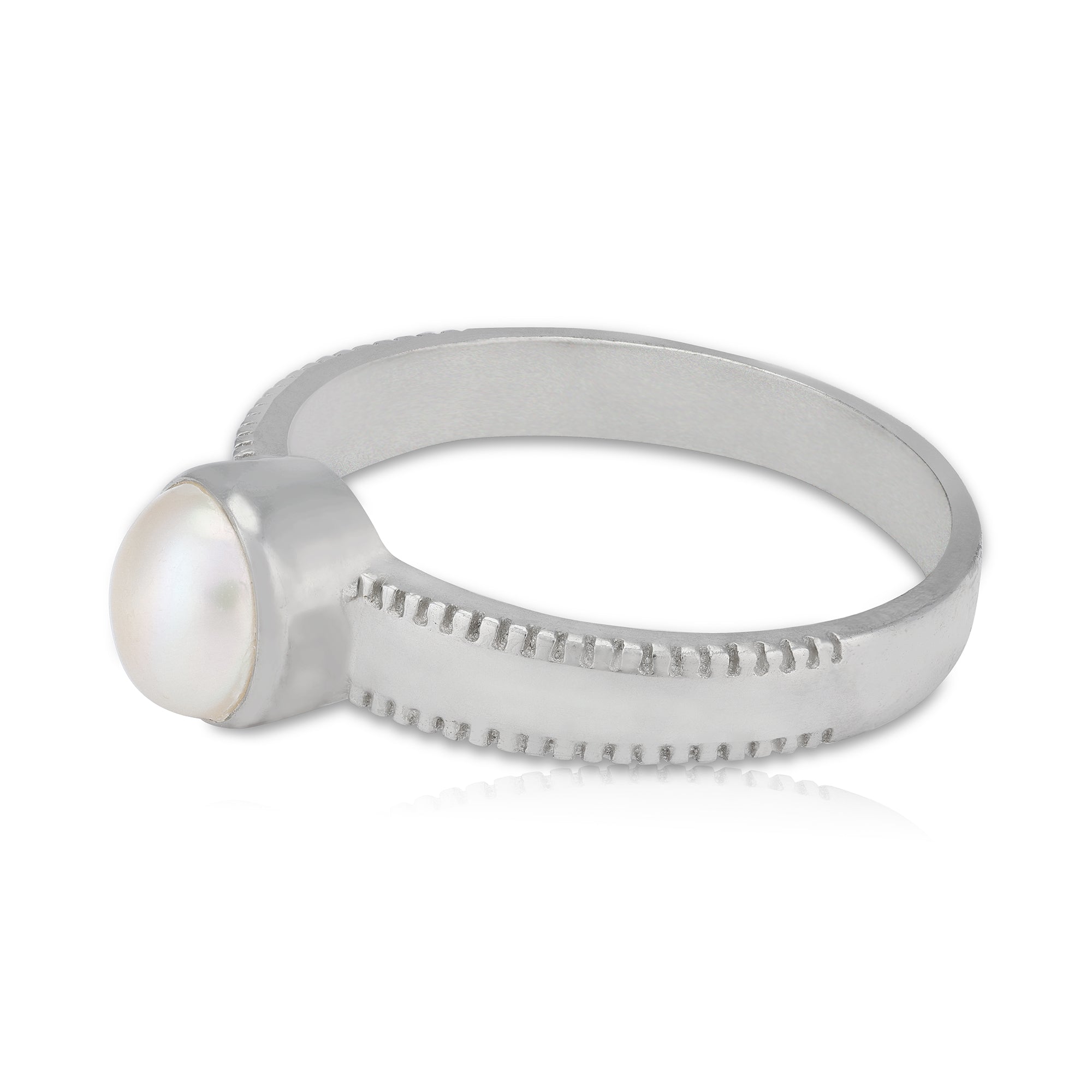 925 Sterling Silver White Pearl Subtle Embossed Edging Rhodium Plated Ring for Men