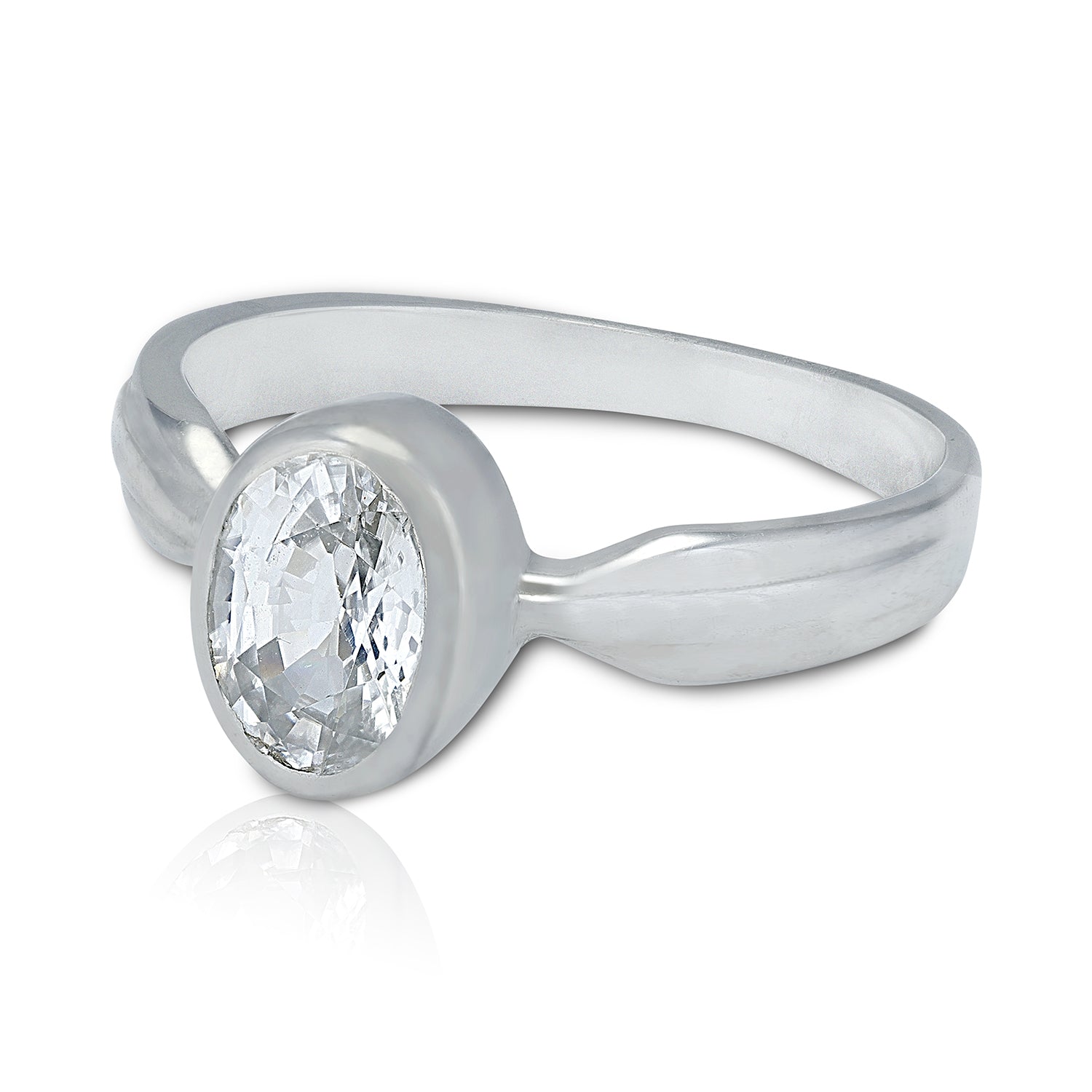 925 Sterling Silver White Sapphire Sculpted Twin-Ridge Band Oval Bezel Setting Ring for Men