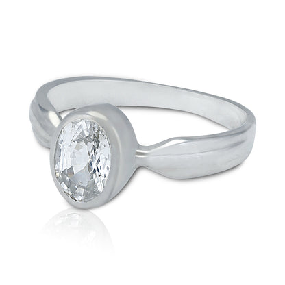 925 Sterling Silver White Sapphire Sculpted Twin-Ridge Band Oval Bezel Setting Ring for Men