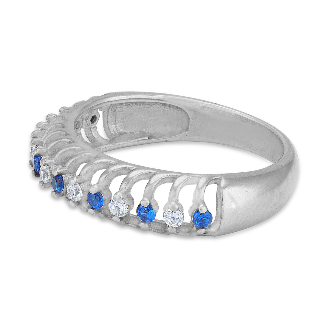 925 Sterling Silver Woven Claw Alternating Blue White Ring for Women