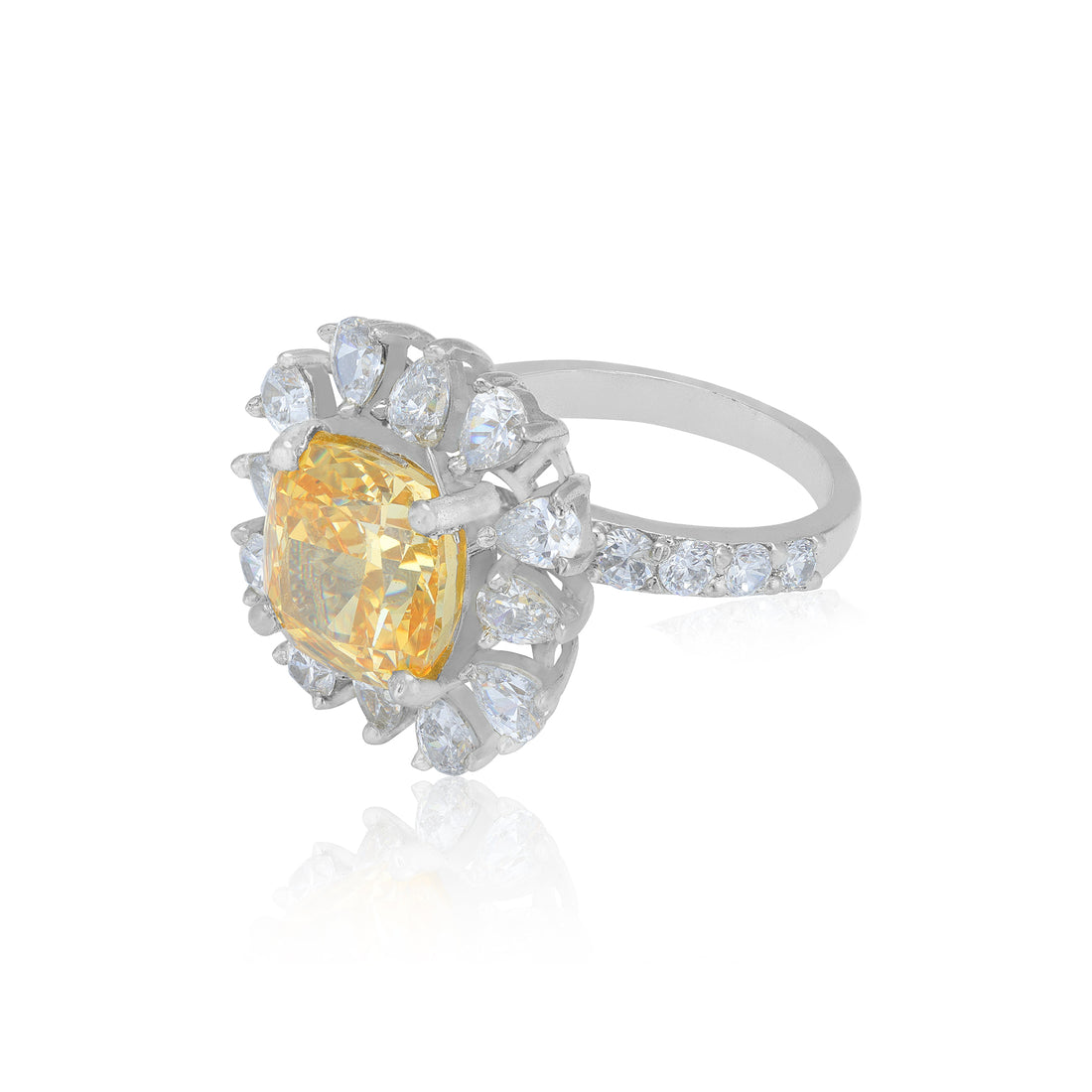 925 Sterling Silver Yellow Sapphire White Accent Stone Rhodium Plated Rings for Women