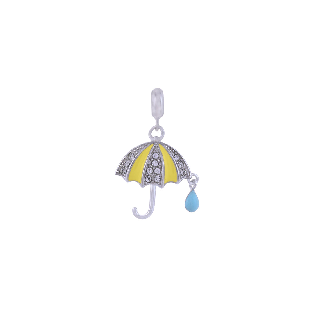 925 Sterling Silver Yellow Umbrella with Raindrop Pendant For Kids