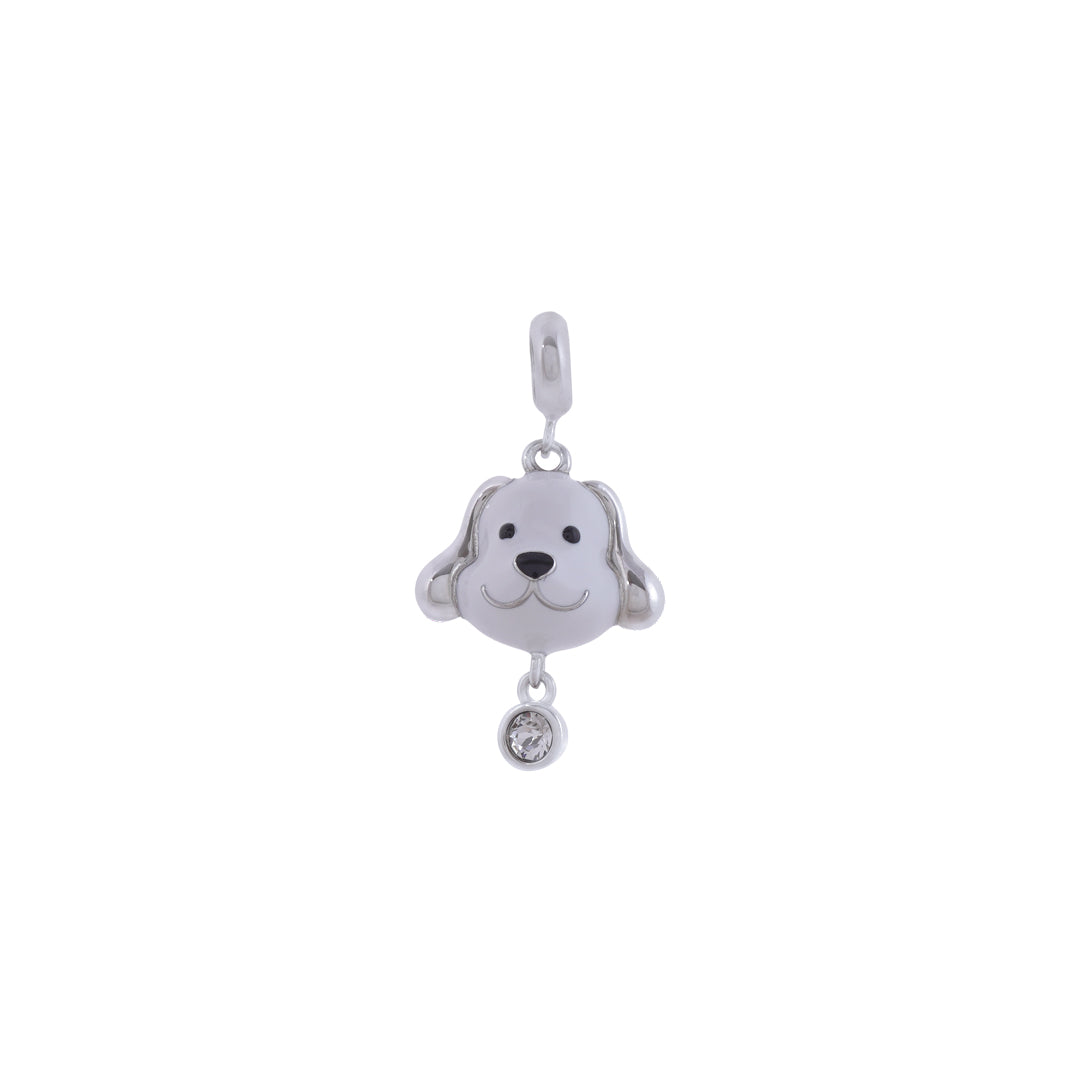 925 Sterling Silver frosty Pup Face Rhodium Plated Pendant For Kids
