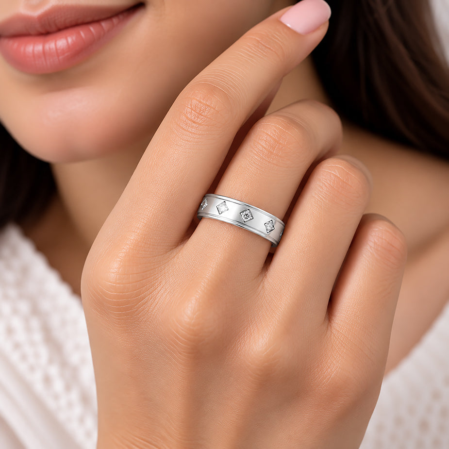 Sterling Square Spark 925 Silver Band Ring