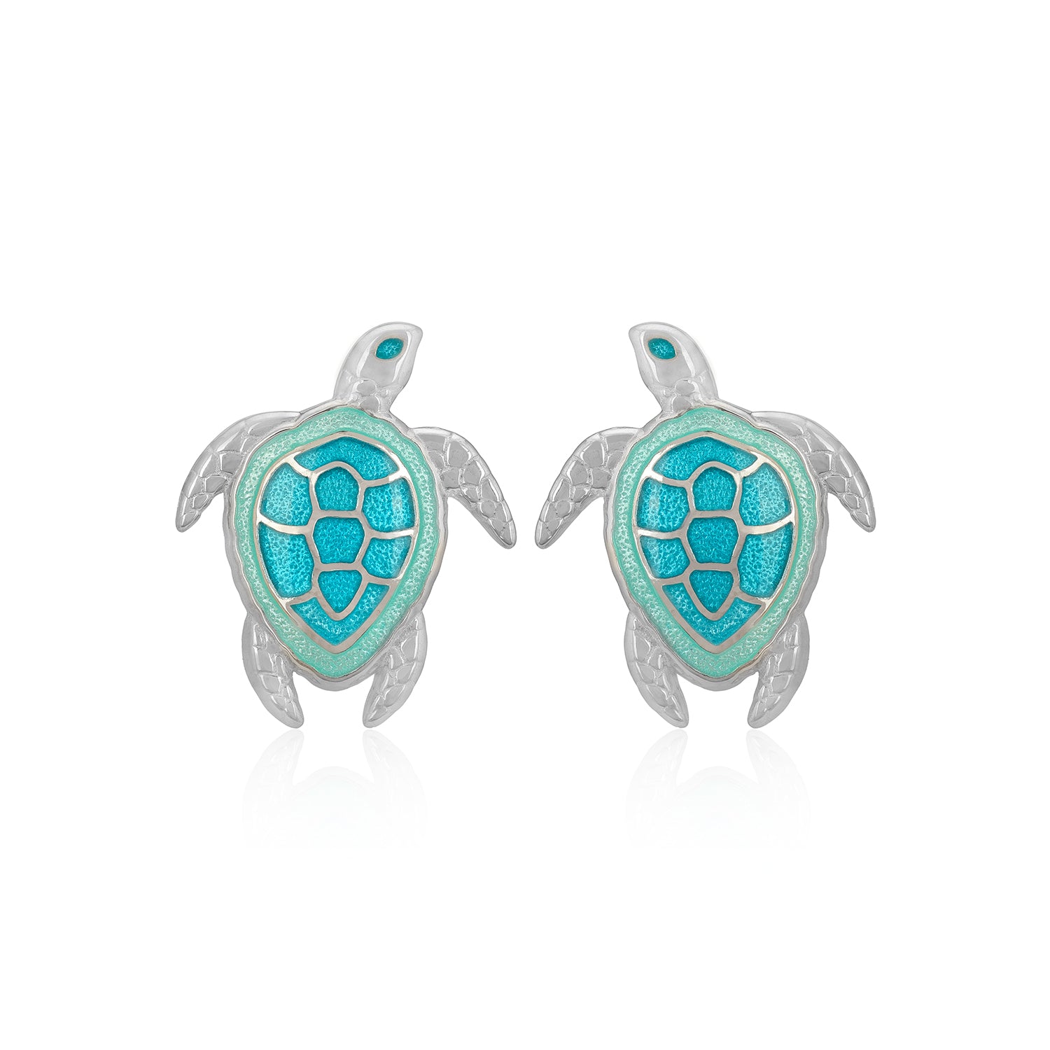 Sterling silver Marine Blue Turtle Rhodium Plated Earrings
