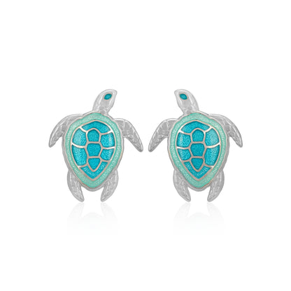 Sterling silver Marine Blue Turtle Rhodium Plated Earrings