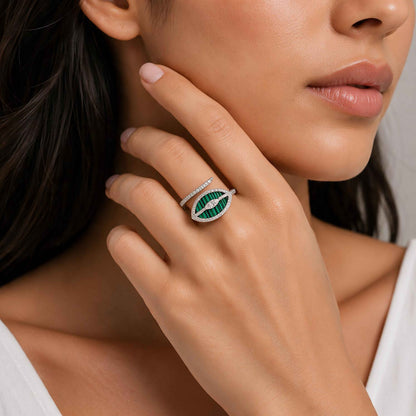 Striated Green Malachite Marquise Silver Ring