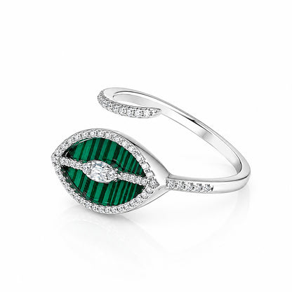 Striated Green Malachite Marquise Silver Ring