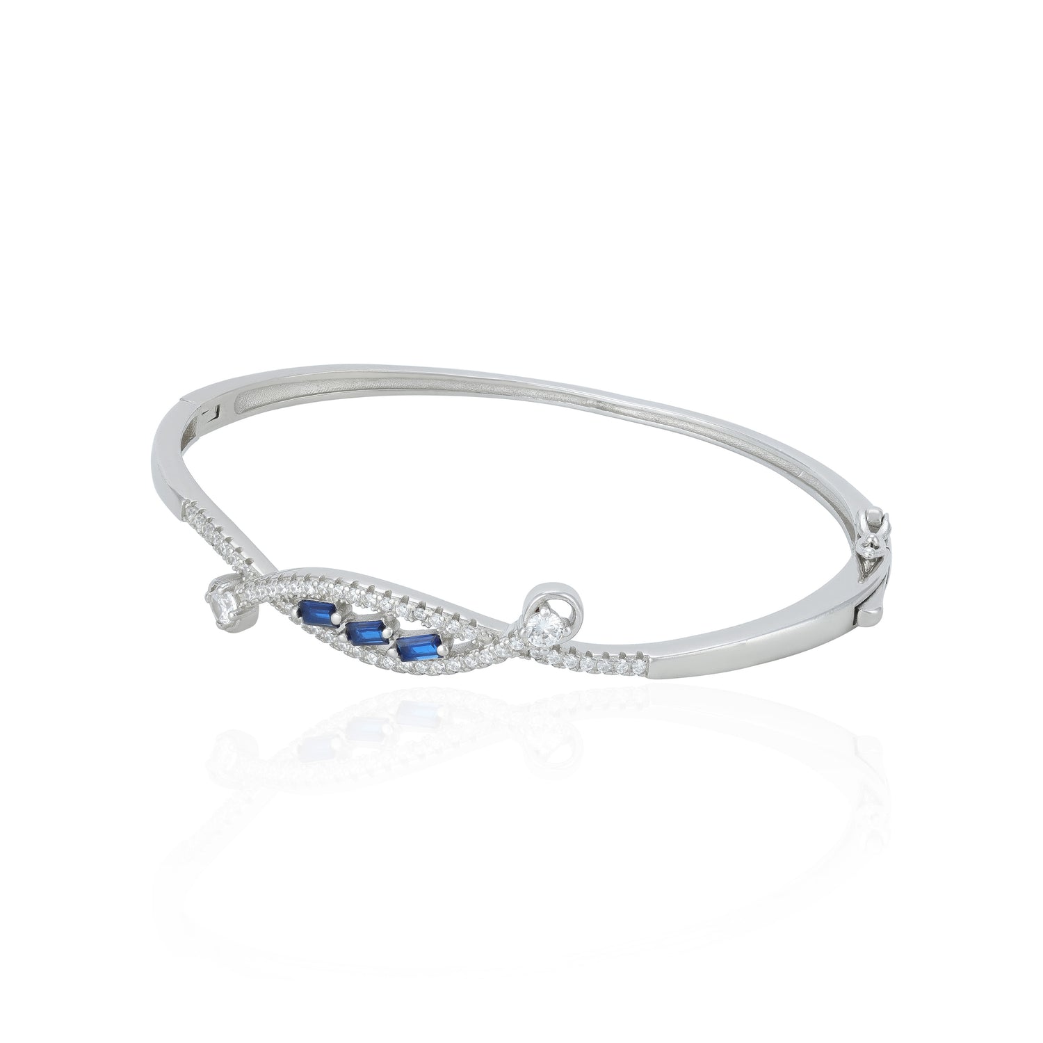 Stylish Blue Zircon Wave Pattern 925 Sterling Silver Kada for Women