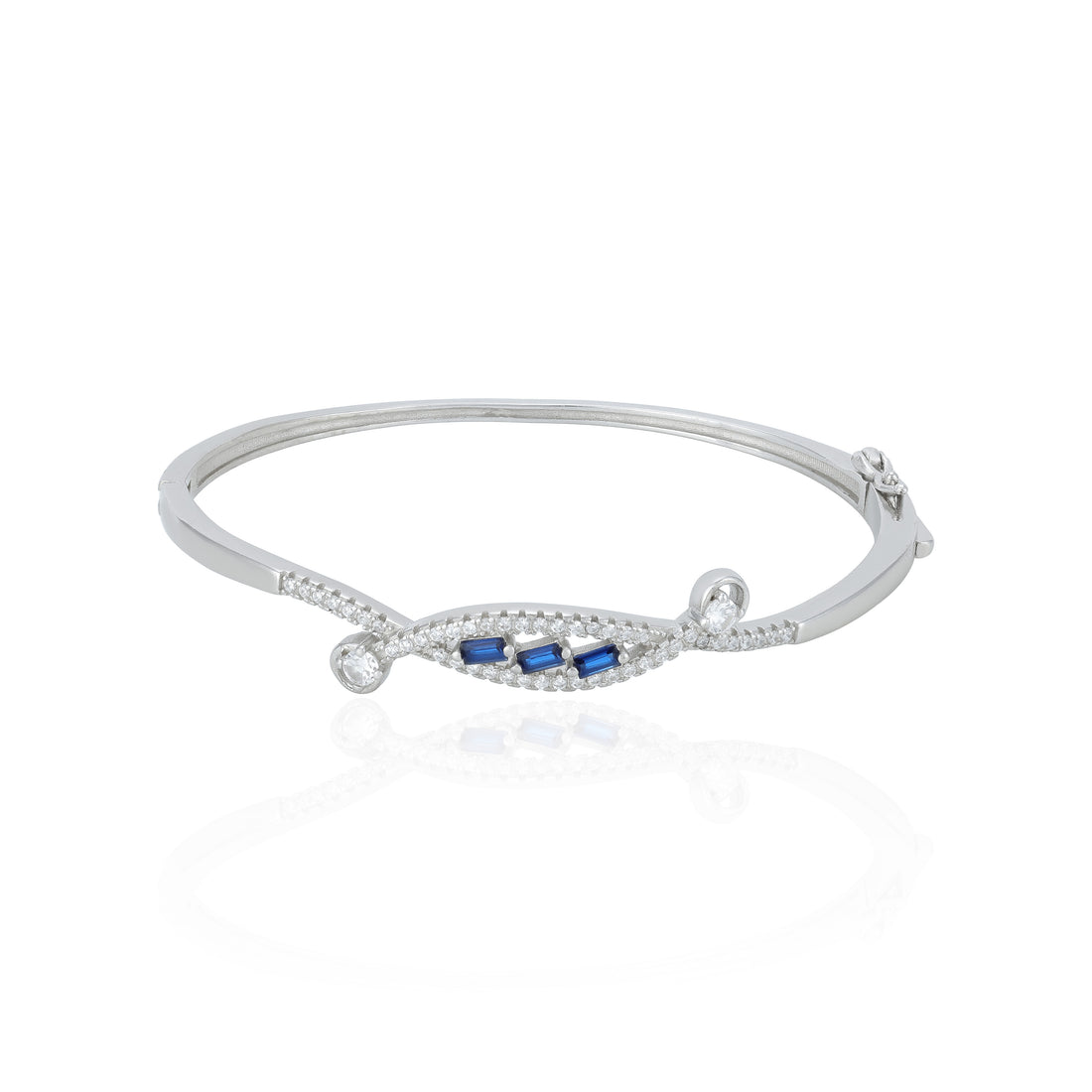 Stylish Blue Zircon Wave Pattern 925 Sterling Silver Kada for Women