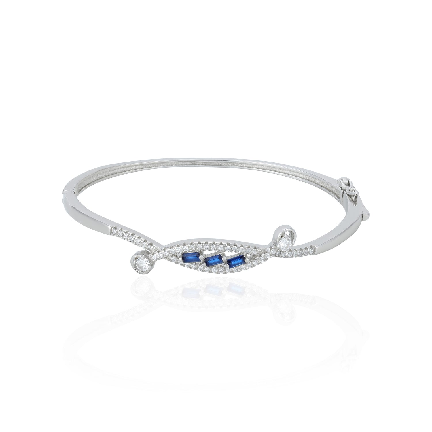 Stylish Blue Zircon Wave Pattern 925 Sterling Silver Kada for Women