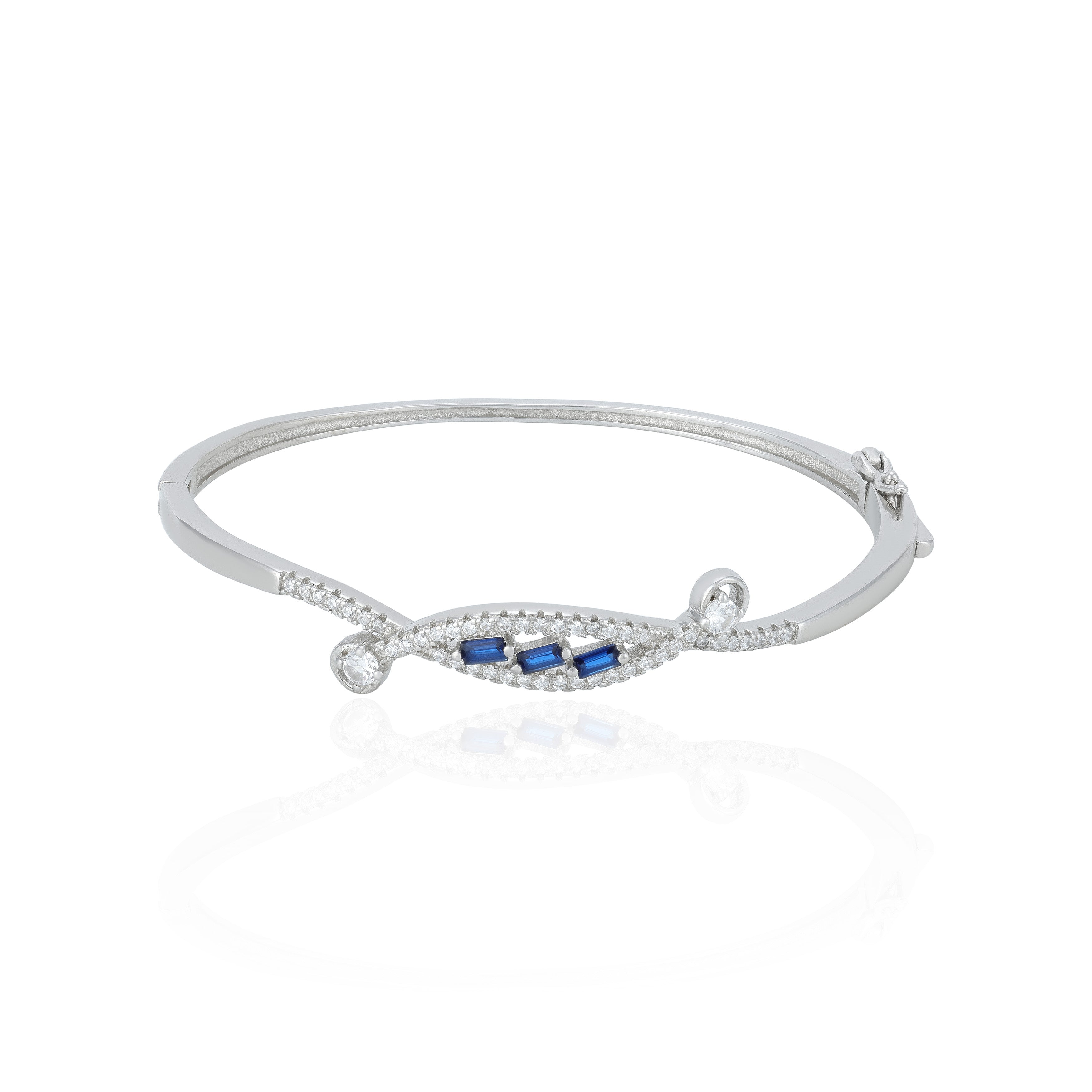 Stylish Blue Zircon Wave Pattern 925 Sterling Silver Kada for Women