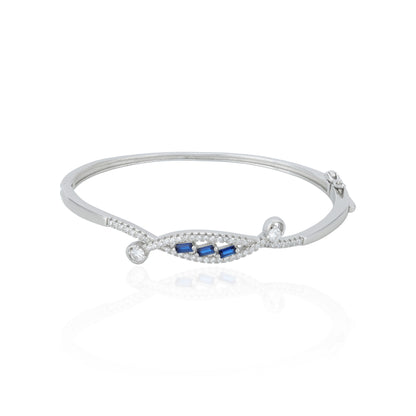 Stylish Blue Zircon Wave Pattern 925 Sterling Silver Kada for Women
