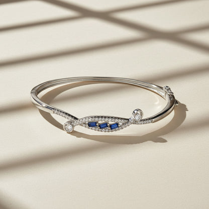 Stylish Blue Zircon Wave Pattern 925 Sterling Silver Kada for Women