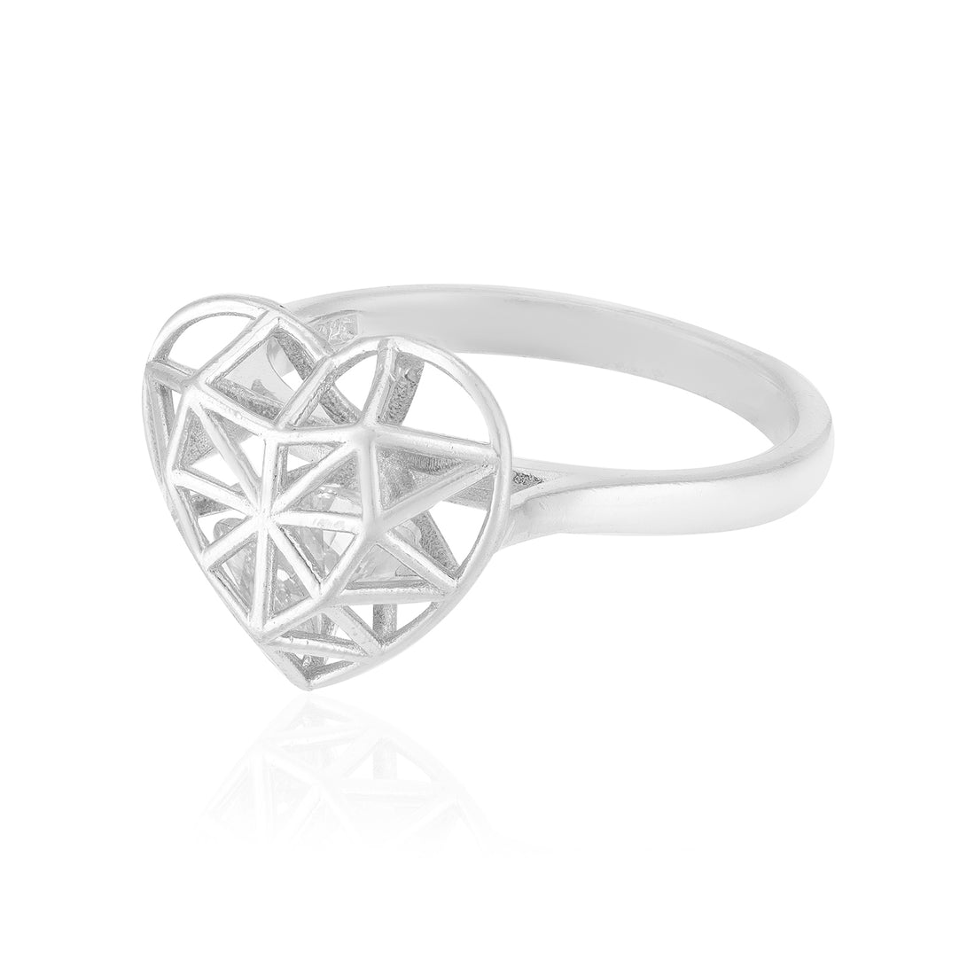 Stylized heart 925 Rhodium Geometric Precision Ring