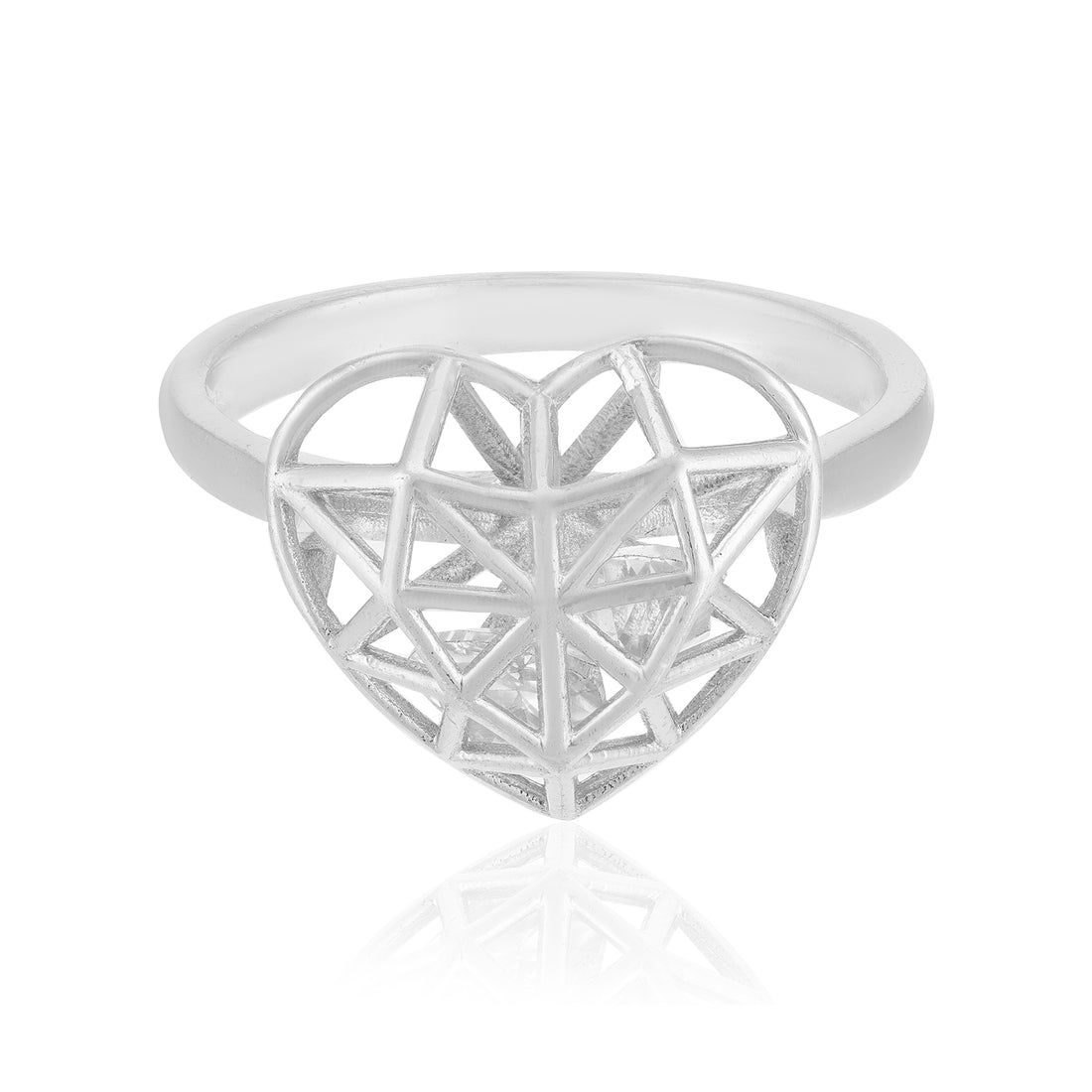 Stylized heart Rhodium Plated Geometric Precision Ring