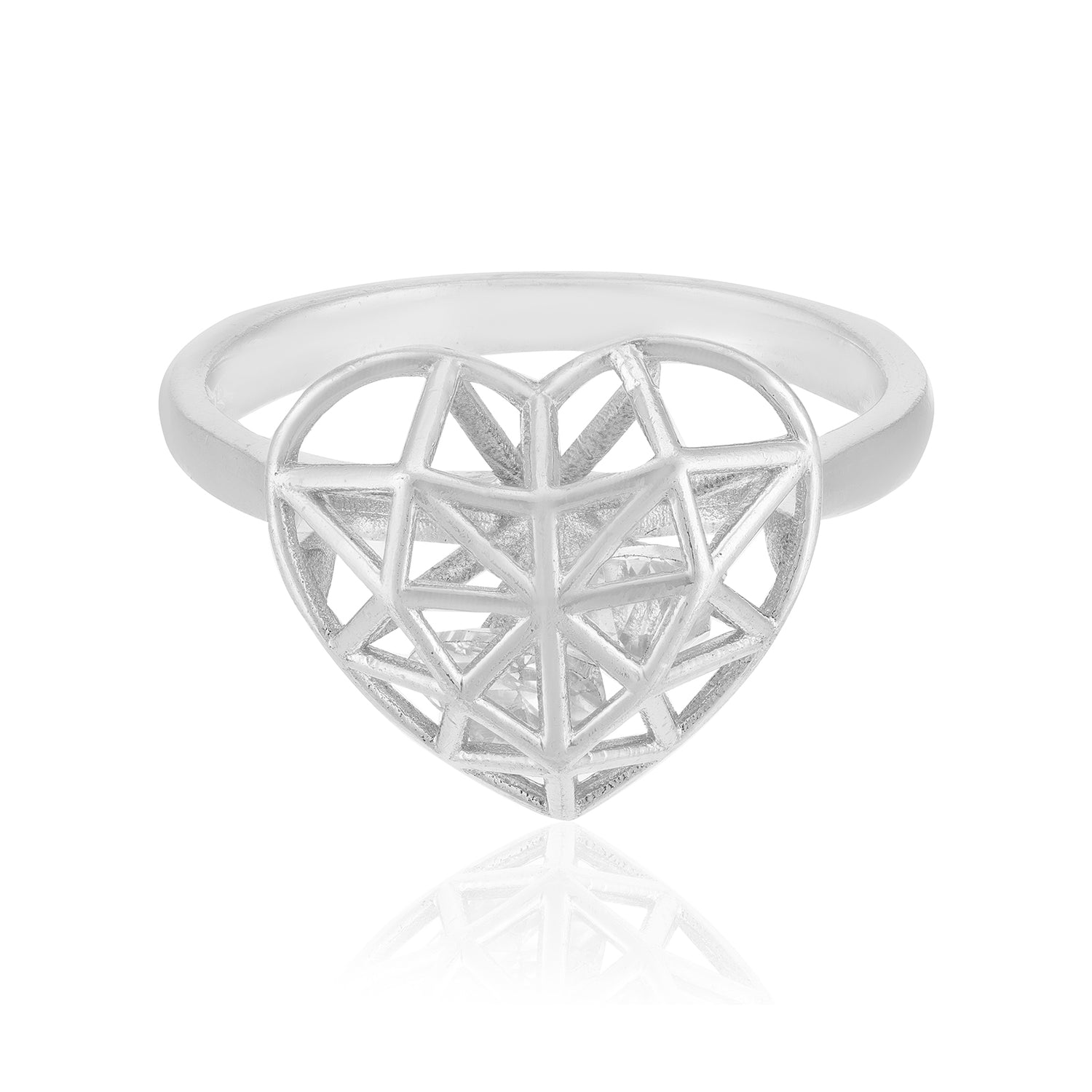 Stylized heart Rhodium Plated Geometric Precision Ring