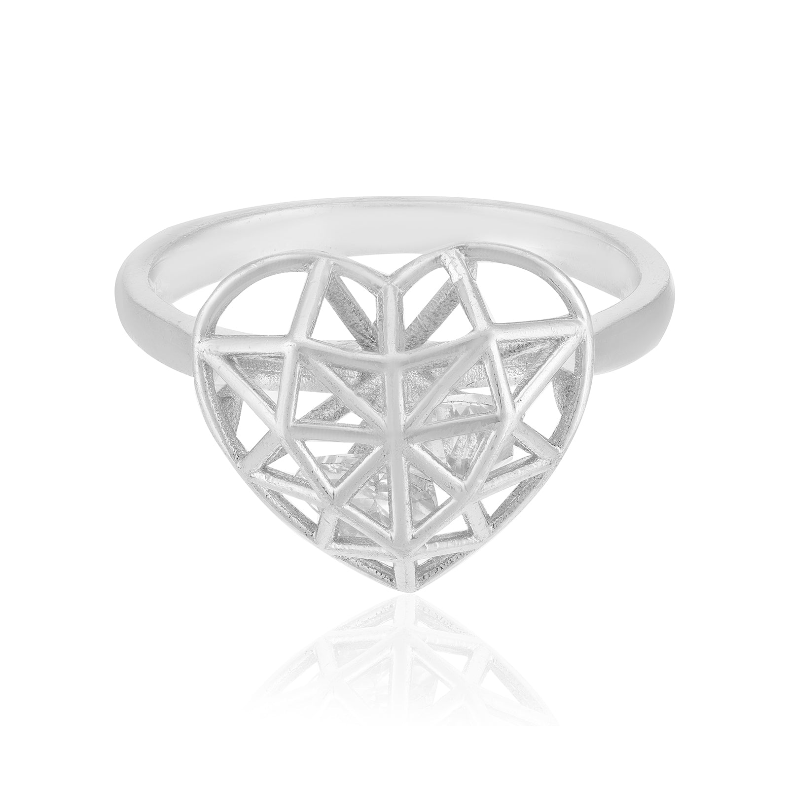 Stylized heart Rhodium Plated Geometric Precision Ring