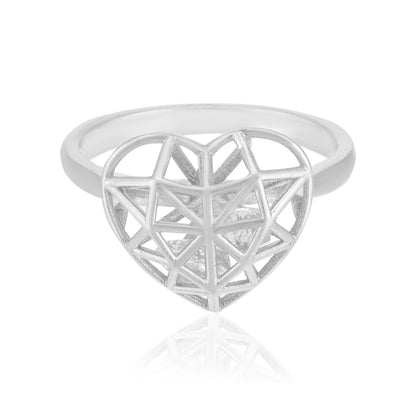 Stylized heart Rhodium Plated Geometric Precision Ring