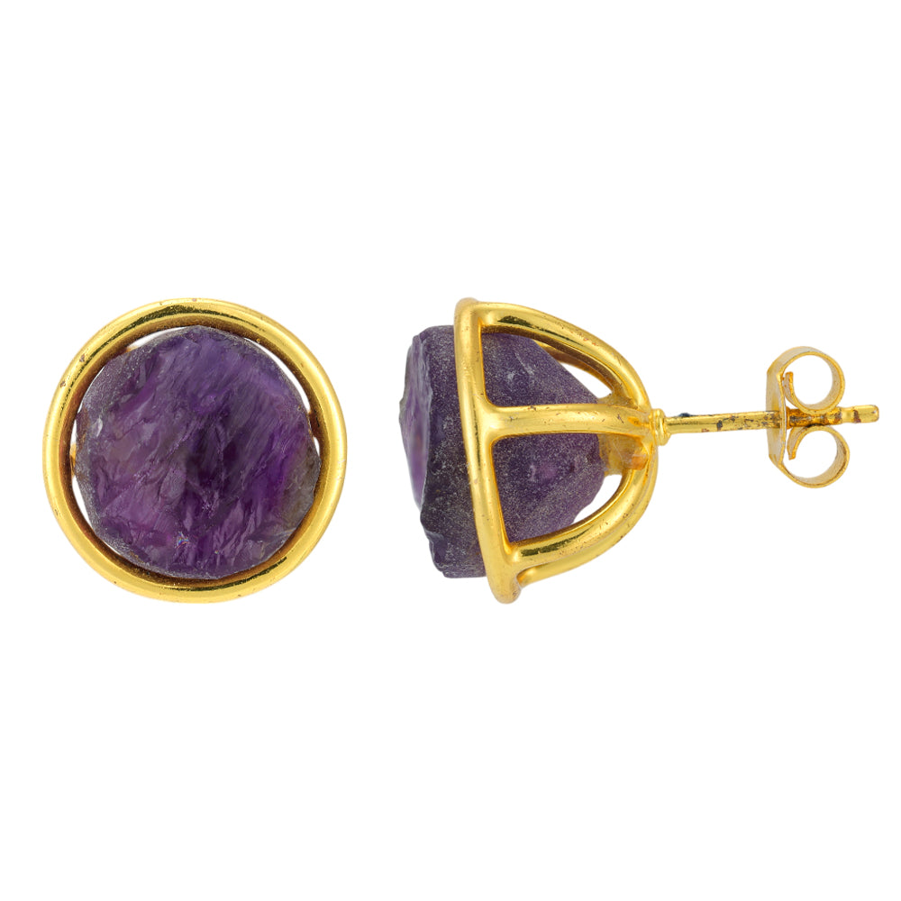 Subtle Amethyst Stoned 925 Gold Plated Earrings