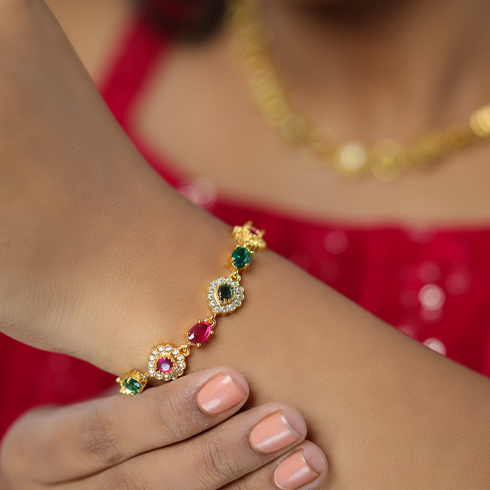 Subtle Red Green Fusion 925 Gold Plated Bracelets