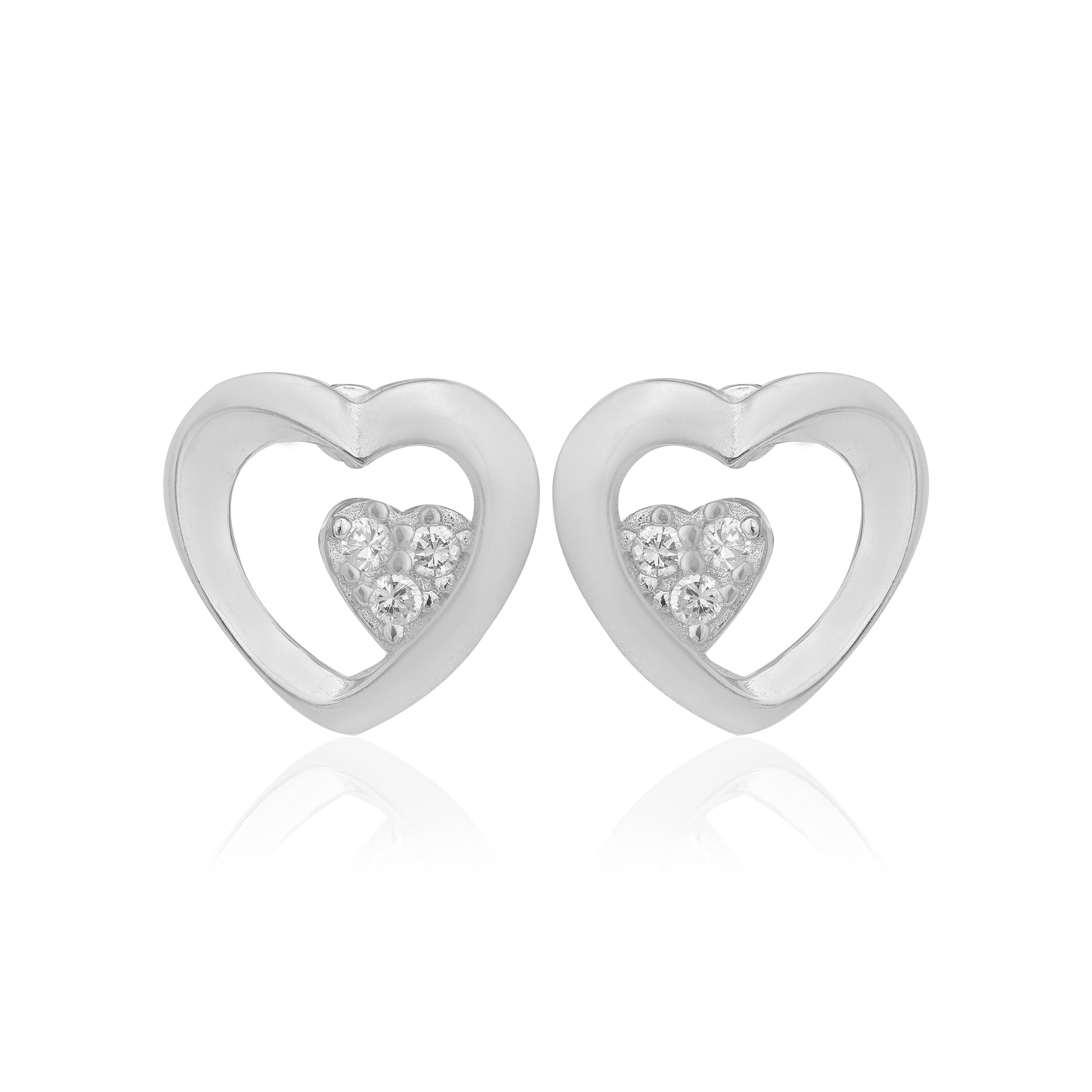 Subtle Shine 925 Rhodium Dual Heart Studs