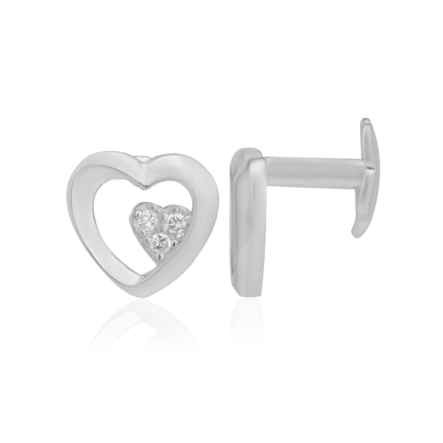 Subtle Shine Rhodium Plated Dual Heart Studs