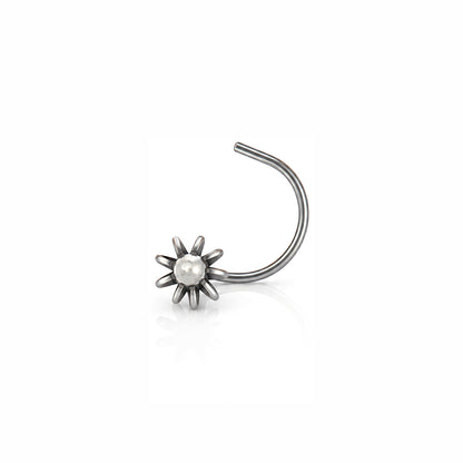 Sunflower Pearl Silver Corkscrew Nosepin