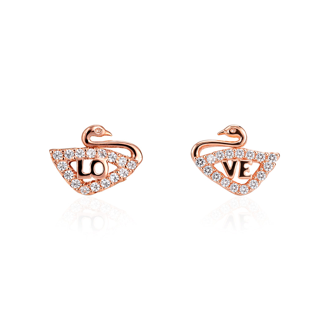 Swan Love 925 Sterling Silver Rose Gold Stud for Women