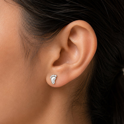 Sweet Steps Sterling Silver Baby Footprint Ear Studs