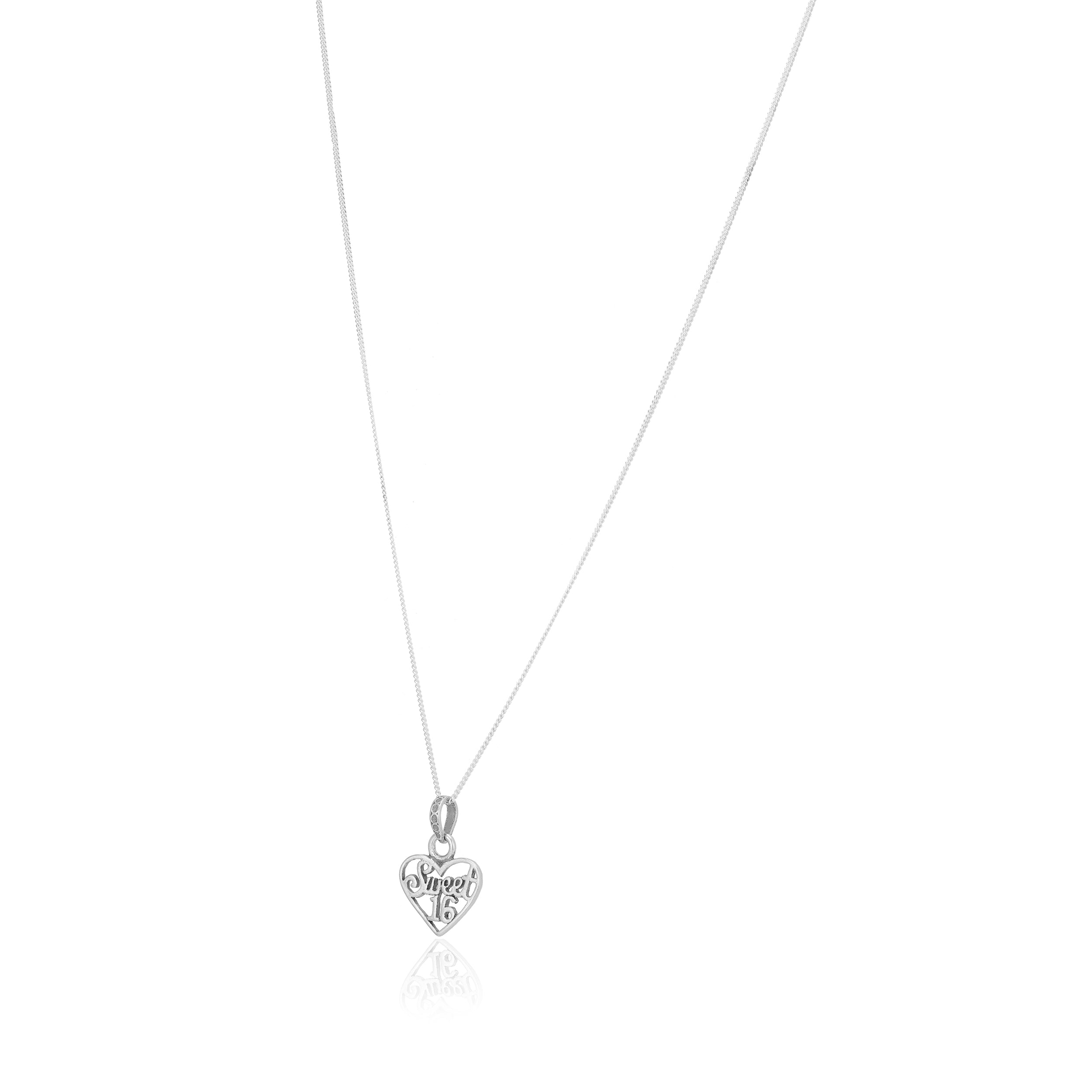 Sweet 16 Rhodium 925 Heart Chain Pendants