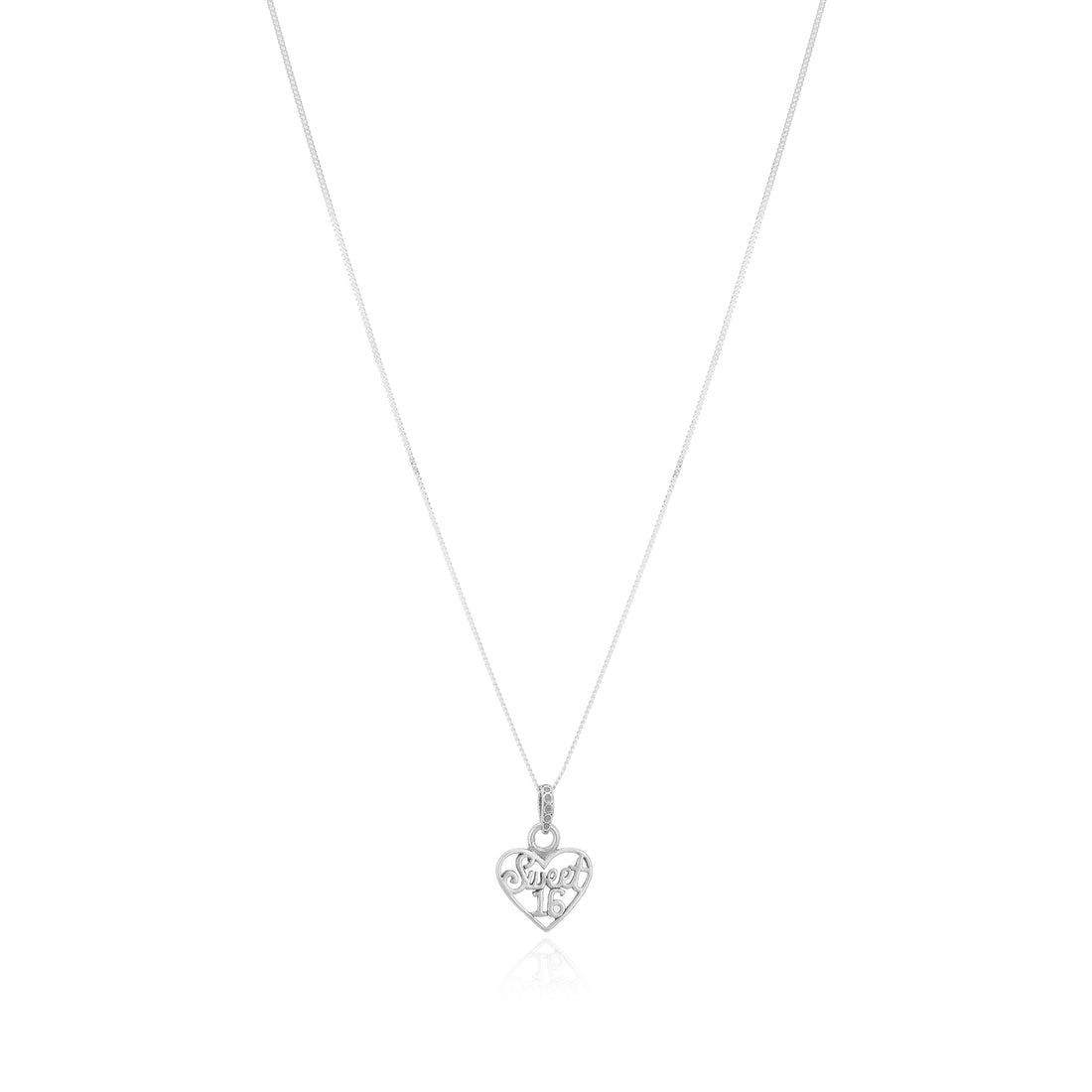 Sweet 16 Rhodium Plated Heart Chain Pendants