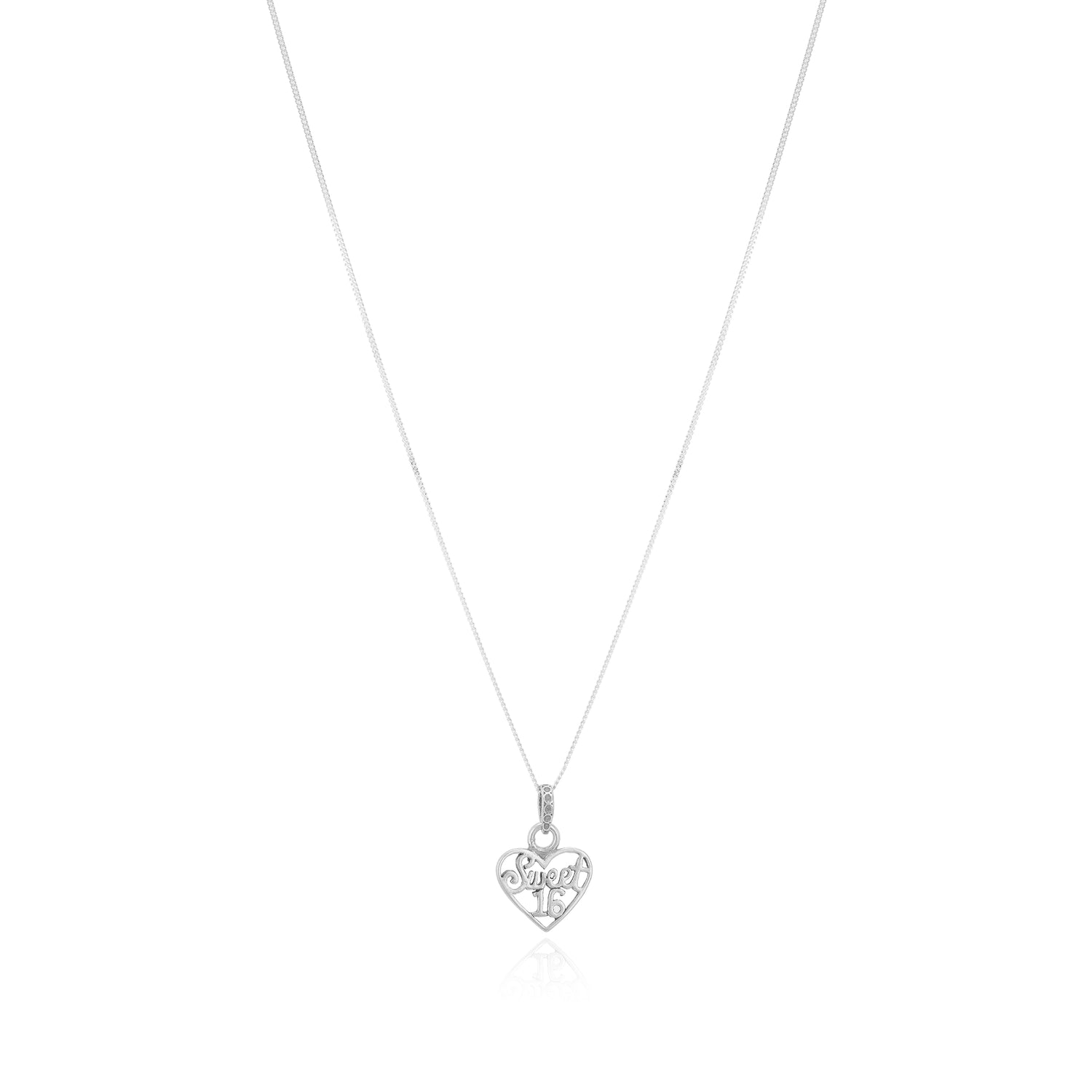 Sweet 16 Rhodium Plated Heart Chain Pendants