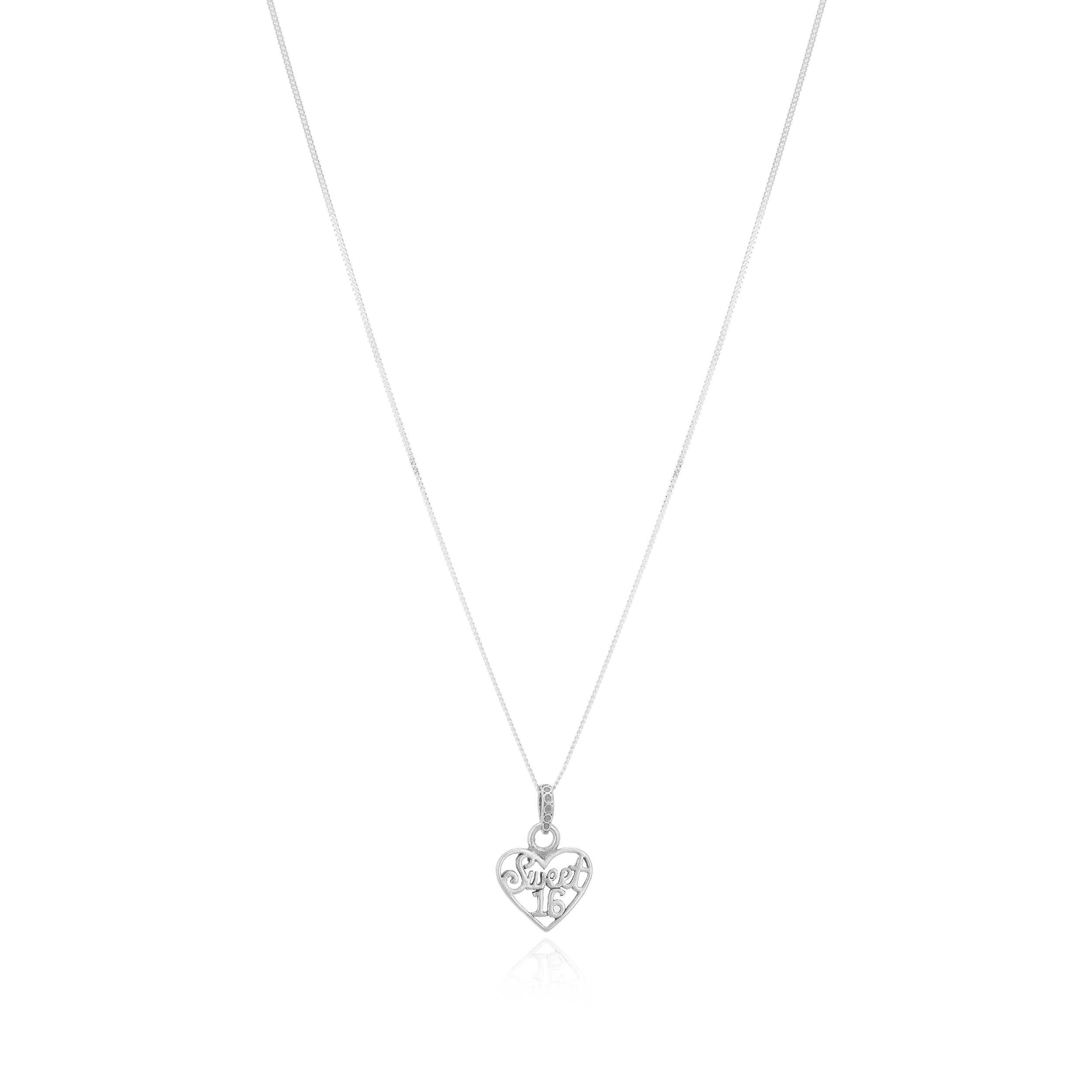 Sweet 16 Rhodium Plated Heart Chain Pendants