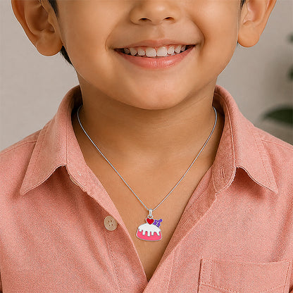 Sweet BirthdayCake Sterling Silver Enamel Charm Pendant