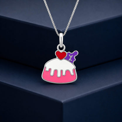 Sweet Birthday Cake Sterling Silver Enamel Charm Pendant