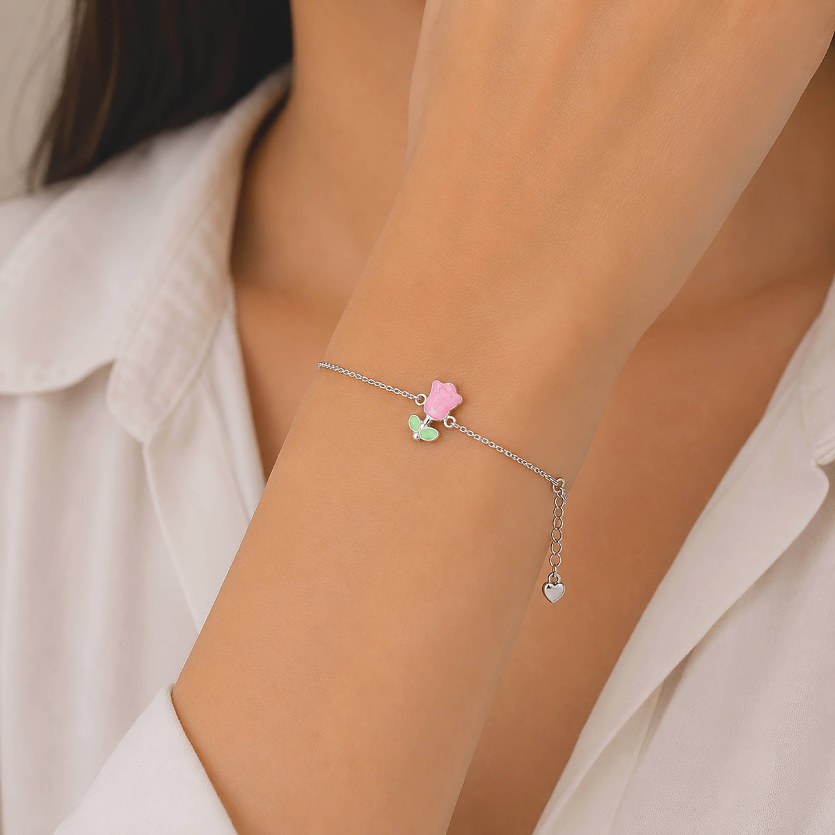 Sweet Rose 925 Sterling Silver Minimal Bracelet for Women