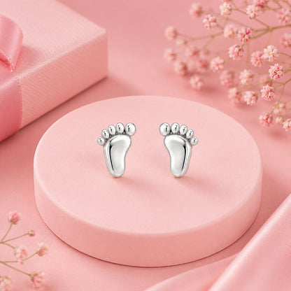 Sweet Steps Sterling Silver Baby Footprint Ear Studs